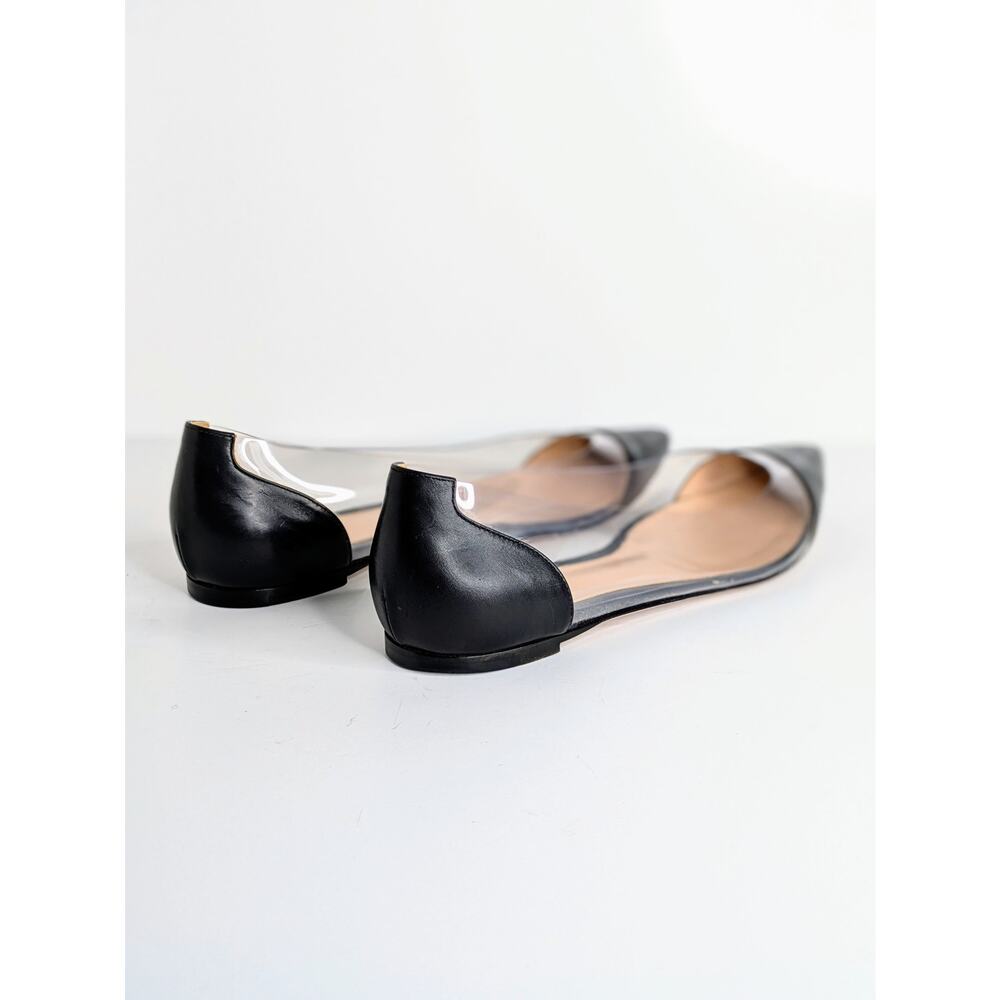 Gianvito Rossi Plexi Flats 39.5 Black Leather Clear PVC Pointed Toe Ballet 9.5 - Picture 13 of 13